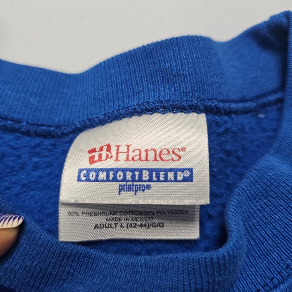 Vintage 90s Hanes Christmas Sweatshirt L Santa Reindeer Sleigh Cottage Kitsch - Picture 6 of 13